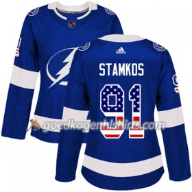 Tampa Bay Lightning Steven Stamkos 91 Adidas 2017-2018 Blauw USA Flag Fashion Authentic Shirt - Dames